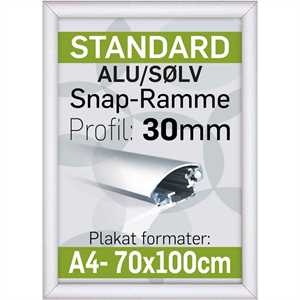 Alu Snap-frame væg. 30 mm sølv - A4 21 x 29,7 cm