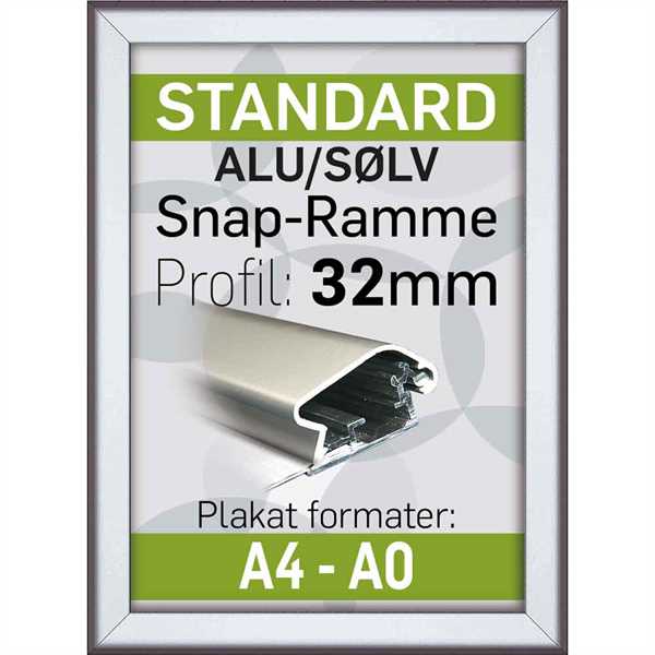 Alu Snap-Frame, væg, 32 mm Alu/elox. - Poster: 50 x 70 cm