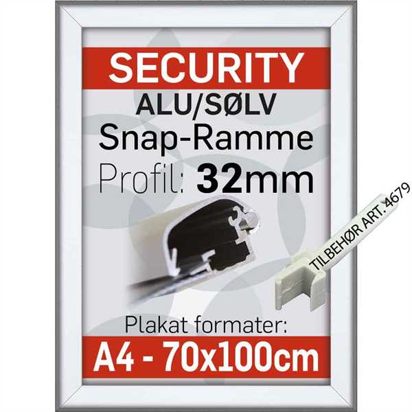 SECURITY FRAME VÆG 32 mm Alu/elox. - 50 x 70cm