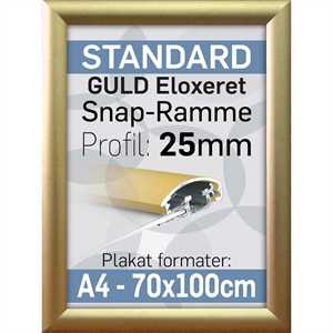 Snap ramme m 25 mm Alu profil - Guldeloxeret - Poster: 70 x 100 cm