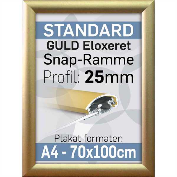 Snap ramme m 25 mm Alu profil - Guldeloxeret - Poster: 70 x 100 cm