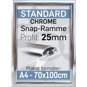 Snap ramme m 25 mm Alu profil - Krom - Poster: 50 x 70 cm