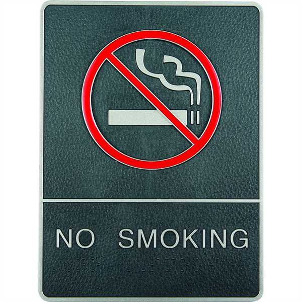 Billede af Indrammet krom skilt med blindeskrift - No smoking/rygning forbudt - Grå/sølv
