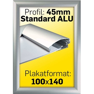 Alu Snap-Frame, væg, 45 mm Alu/elox. - Poster: 100 x 140 cm