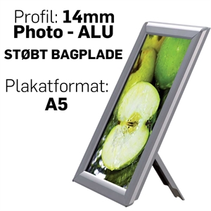 Photo Snap-Frame, 14 mm med bagstøtte Alu  - Poster: A5 - 14,8 x 21 cm
