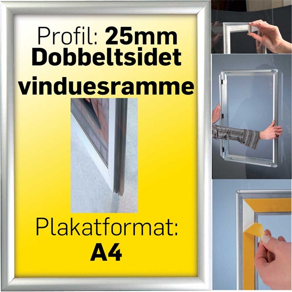 Dobbeltsidet klapramme til vindues montering - 25 mm Alu  - Poster: A4 - 21 x 29,7 cm