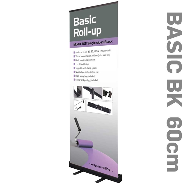 Roll-Up Basic SORT Enkeltsidet  - 60 x 220 cm banner