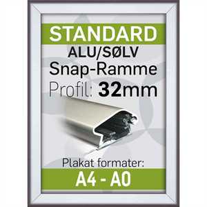 Alu Snap-Frame, væg, 32 mm Alu/elox. - Poster: 70 x 100 cm