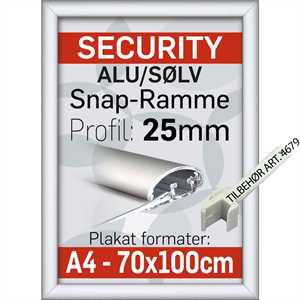 Security Frame, væg, 25 mm Alu/elox. - Poster: 70 x 100 cm