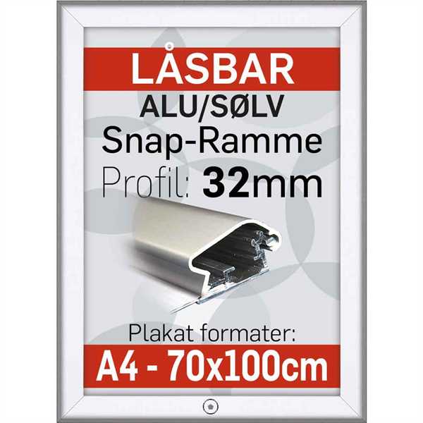 Låsbar Snap-Frame m 32 mm Alu/elox. profil - - Poster: 70 x 100 cm