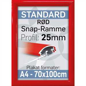 Snap ramme m 25 mm Alu profil - Rød - Poster: A3 - 29,7 x 42 cm