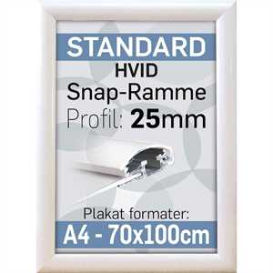 Snap ramme m 25 mm Alu profil - Hvid - Poster: A4 - 21 x 29,7 cm