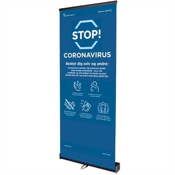 Corona advarsel - Square Roll-Up med banner - 80 x 200 cm kr. 1.501,-